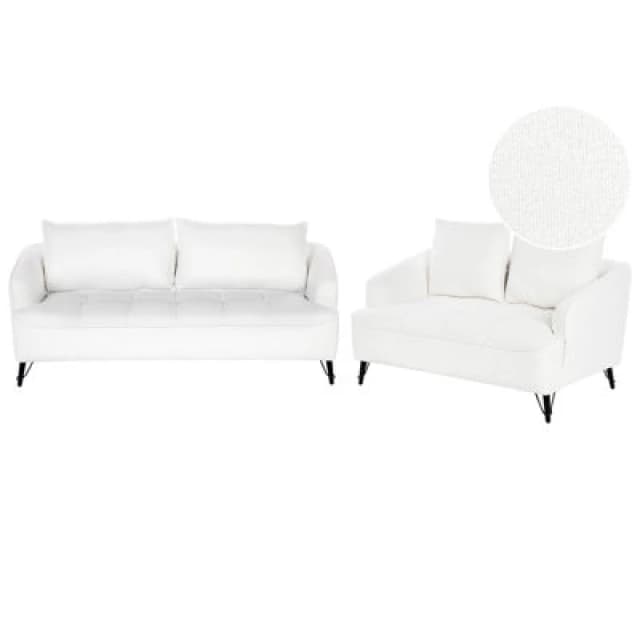 Beliani Living Room Set 5 Seater Hobro Boucle White