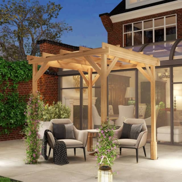 Outsunny 2 x 2m Wooden Pergola Kit, Garden Gazebo Shelter, Dark Brown Dark Brown