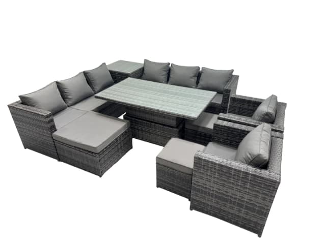 Fimous 11 Seater Outdoor Garden Rattan Furniture Set with Side Table 3 Stool in Dark Grey Dark Grey Unisex