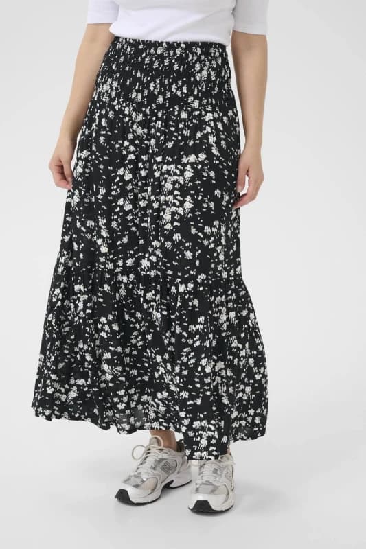 Kaffe Womens KAbeathe Graphic Printed Midi Skirt in Black Size: Medium/Large Black Female M/L