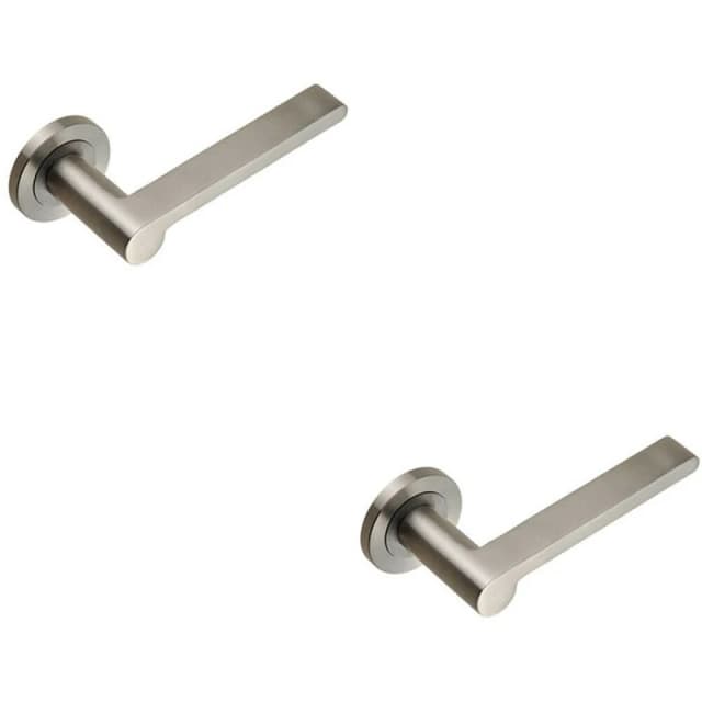 Loops 2x PAIR Flat Bar Lever with Rounded End on Round Rose Concealed Fix Satin Steel Metallics