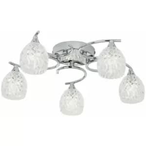 Semi Flush Ceiling Light Chrome Textured Glass 5 Bulb Hanging Pendant Lamp Shade