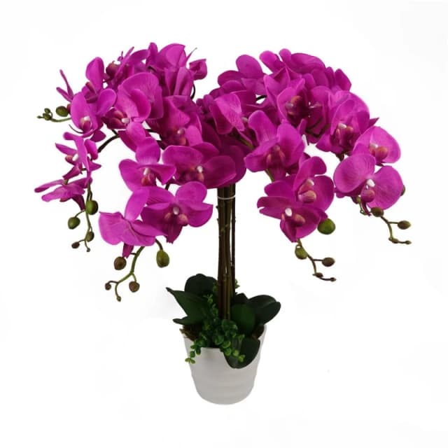 Leaf Design 85cm Artificial Deluxe Bush Orchid (Dark Pink)