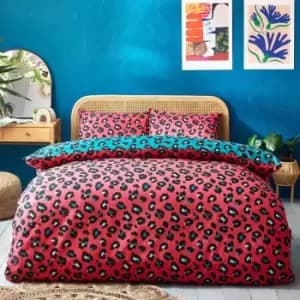 Style Lab Leopard Double Duvet Cover Set Cotton Teal/Coral