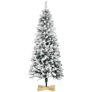 Snow Flocked Artificial Christmas Tree with Pinewood Base 5ft, Green