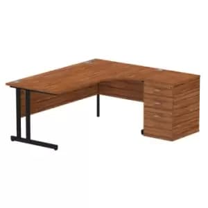 Impulse 1800mm Right Crescent Office Desk Walnut Top Black Cantilever Leg Workstation 600 Deep Desk High Pedestal