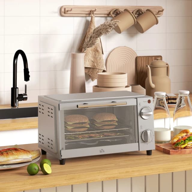 HOMCOM Homcom - Mini Oven 9L Countertop Electric Grill w/ Temp Timer Control 750W Silver - Silver 5056725523985