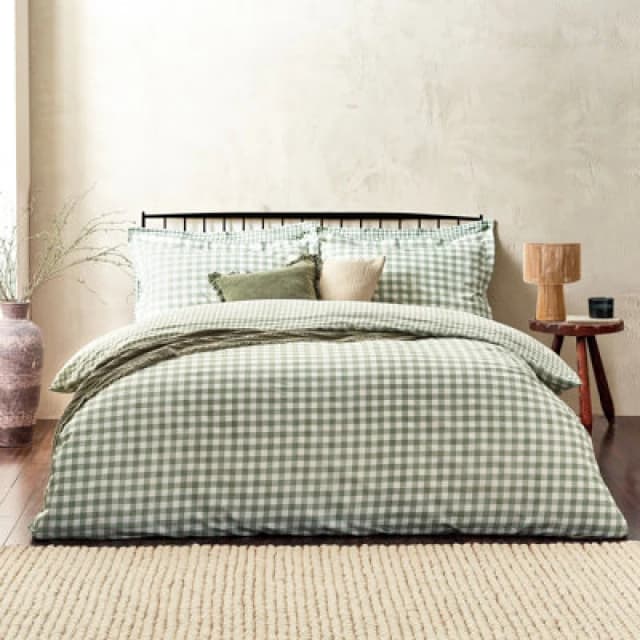 Yard Barton Gingham Check Duvet Set, Single, Green