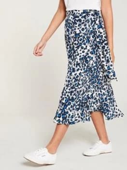 Whistles Brushed Leopard Wrap Skirt - Blue Multi