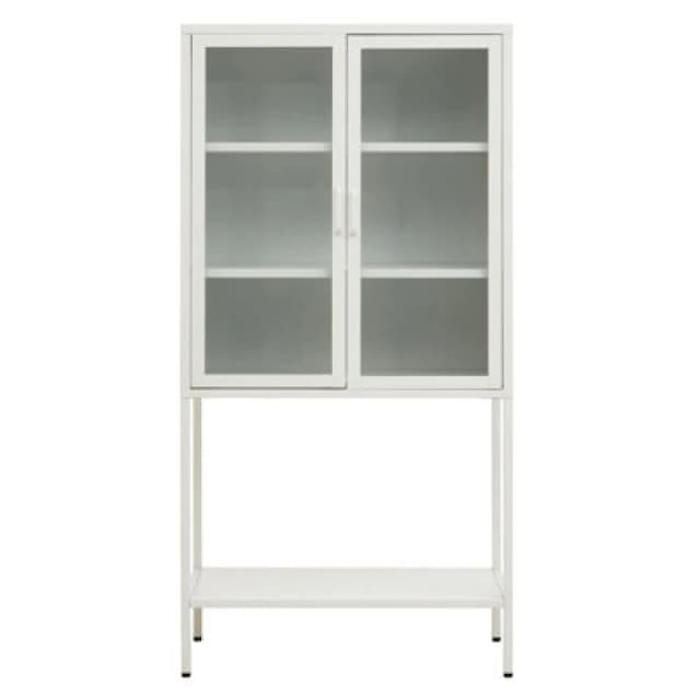 Orsina Industrial Two Door White Metal Cabinet, Stylish Storage Cabinet For Bedroom, Contemporary Sideboard Cabinet