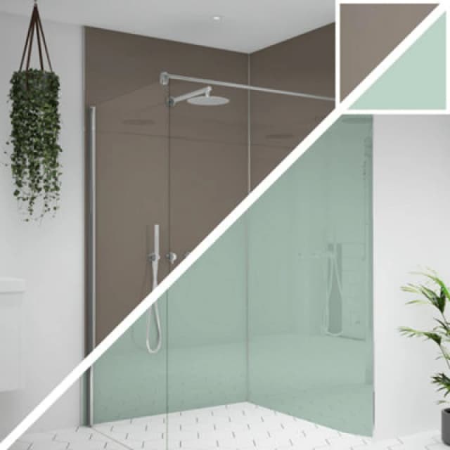 Splashwall Alloy Double-Sided Aluminium Bathroom & Wet Room Decorative Panel (H)2400mm (W)1200mm - Gloss Terra Grey & Sea Breeze Green