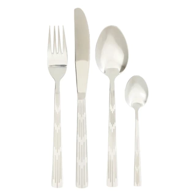 Premier Housewares 24Pc Cutlery Set, Elegant Silverware Cutlery Set, Modern Stainless Steel Cutlery Set with Etched Detail Silver