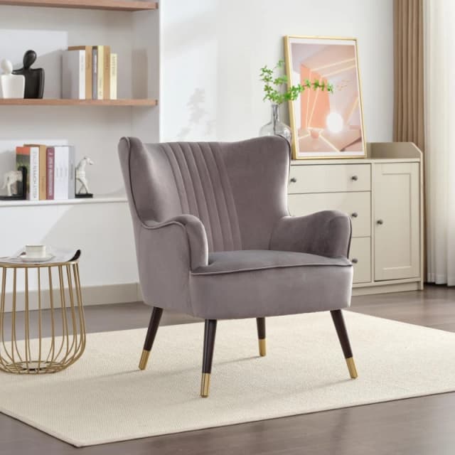 Artemis Home Madison Velvet Fabric Accent Chair in Grey Grey Unisex