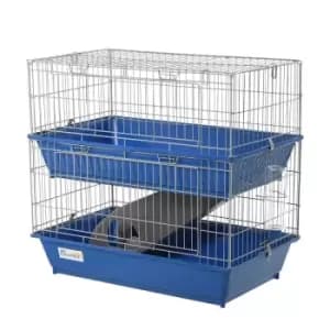 Pawhut 2-tier Small Animal Cage w/ Metal Wiring & Ramp - Blue