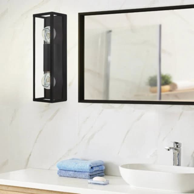 EGLO Amezola Black Caged Bathroom Wall or Ceiling Light Black