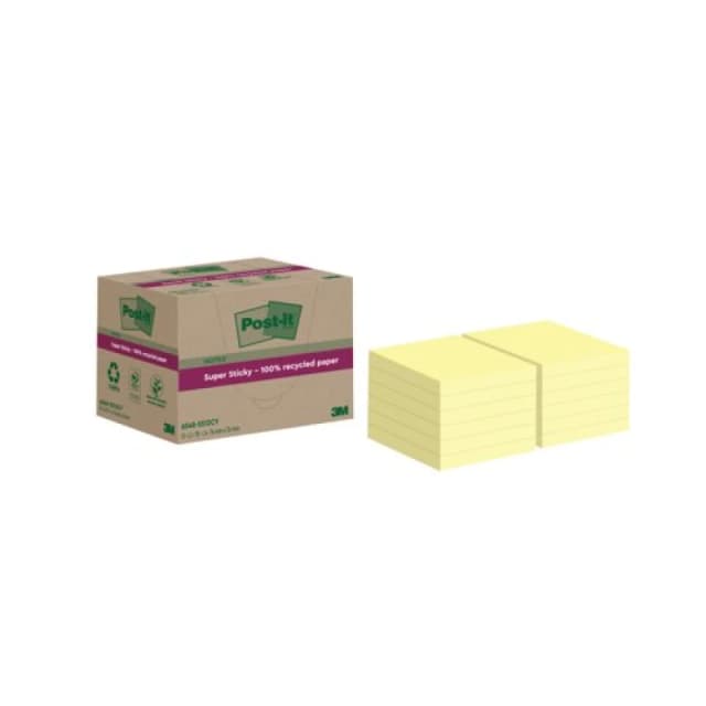 Post-It Super Sticky 100% Recycled Notes Canary Yellow 76 x 76 mm...
