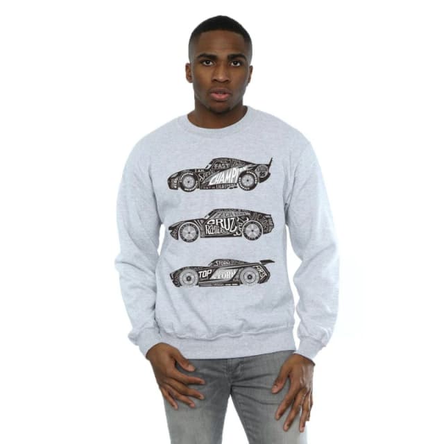 Disney Men Cars Text Racers Sweatshirt in Grey Size: Small Grey S Male 5057245928502