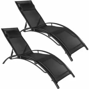 Tectake - Set of 2 Alina sun loungers - garden lounger, reclining sun lounger, garden sun lounger - Black - black