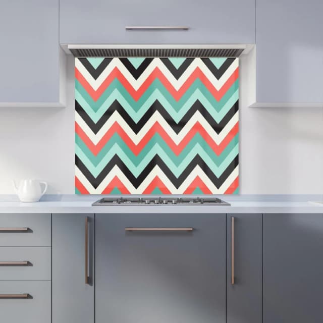 Warren Reed - Designer Geometric Colored Chevron Pattern Kitchen Splashback in Green Size: 600mm x 750mm Green Unisex 600mm x 750mm