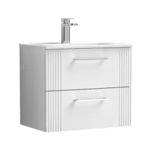 Deco Satin White 600mm Wall Hung 2 Drawer Vanity Unit with 18mm Profile Basin - DPF193B - Satin White - Nuie