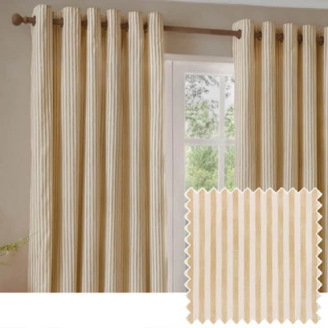 Yard Hebden Striped Cotton Eyelet Curtains, Honey Yellow, (W) 229 X (D) 137Cm