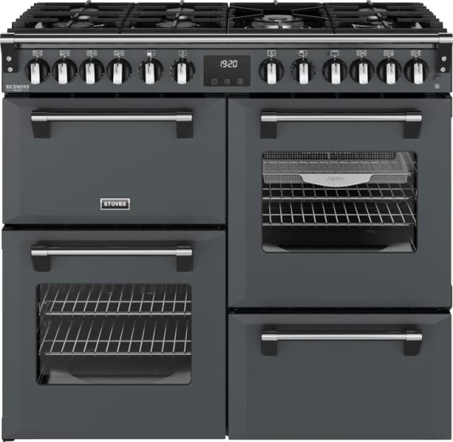 Stoves Richmond Deluxe 100DF 100cm wide Dual Fuel Range Cooker with Gas Hob - Anthracite - A Rated
