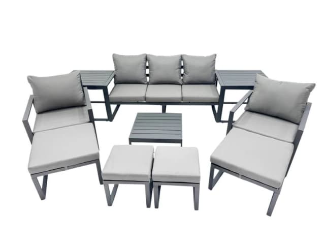 Fimous Aluminium Sofa Coffee Table Sets with 4 Stool 2 Side Tables Dark Grey Dark Grey Unisex