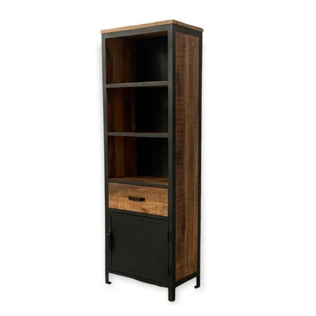 Jaipur Furniture Ltd Induse 1 Drawer Large Bookcase - Mango Wood/Iron - L37 x W65 x H190cm - PP Sawn Finish in Brown Brown Unisex
