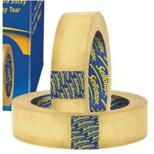 Sellotape Original Large 24mm x 66m Golden Non Static Easy Tear Tape Roll Pack of 12