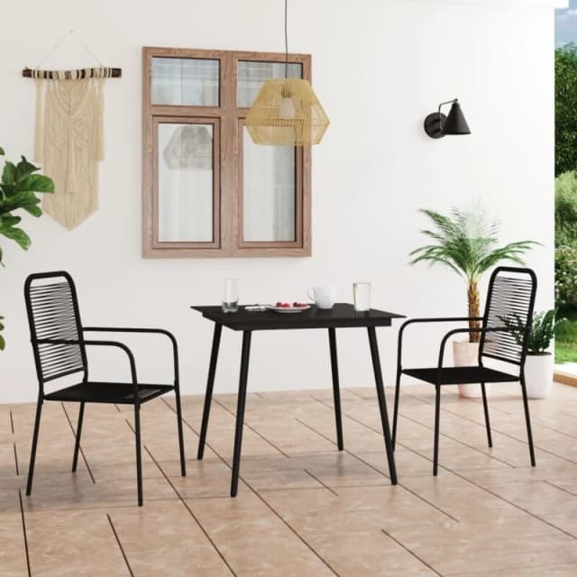 VIDAXL 3 Piece Garden Dining Set Cotton Rope and Steel Black Vidaxl 8720286210215