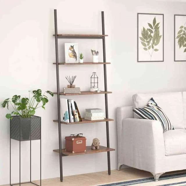 Vidaxl 5-tier Leaning Shelf Dark Brown And Black 64X34X185.5 Cm, Brown 336377