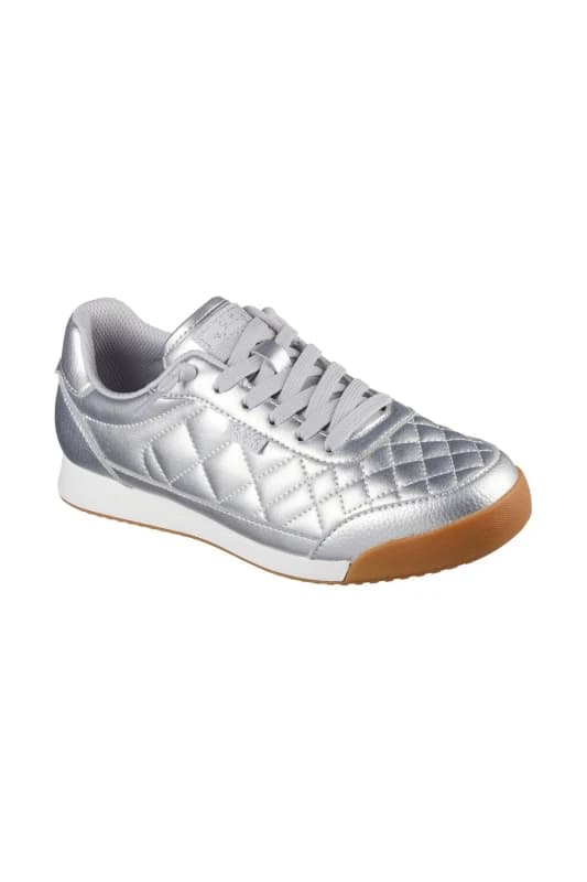 Skechers Womens BOBS BILLIE WILD COMFORT Quilted Faux Lace Sneaker Silver Size: 6 Silver Female 6