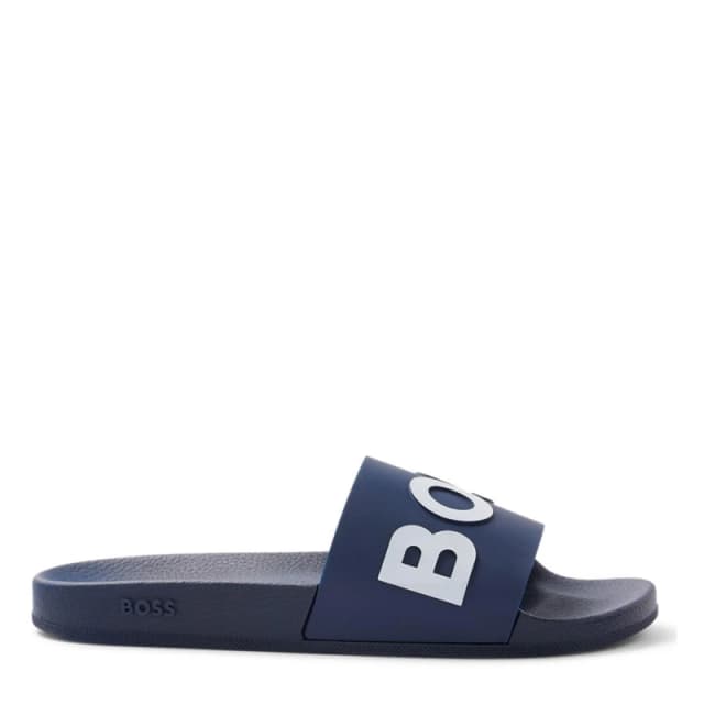 Boss Mens Bay Logo Sliders, Branding Strap Sandals Dark Blue 405 male 5 (39)