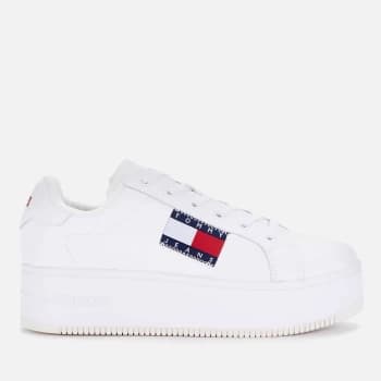 Tommy Jeans Womens Flag Leather Flatform Trainers - White - UK 4