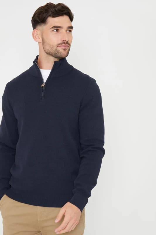 Threadbare Threadbare Men 'Hazelbank' Cotton Blend Knitted Quarter Zip Jumper in Navy Size: X-Large Navy XL Male 7625914446282