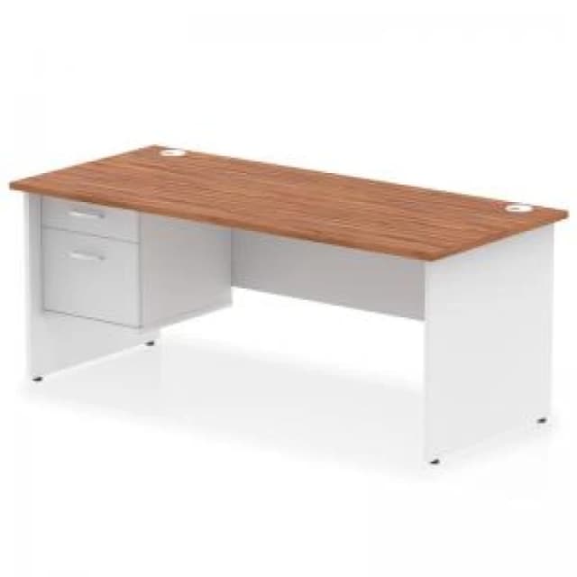 Impulse Impulse 1800 x 800mm Straight Office Desk Walnut Top White Panel End Leg with 1 x 2 Drawer Fixed Pedestal MIRDP18FP2WNTWHT