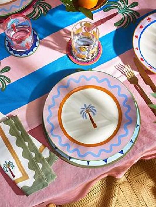 ELEANOR BOWMER Set of 2 Electric Coast Palm Tree Dinner Plates Multi-Coloured ONE SIZE
