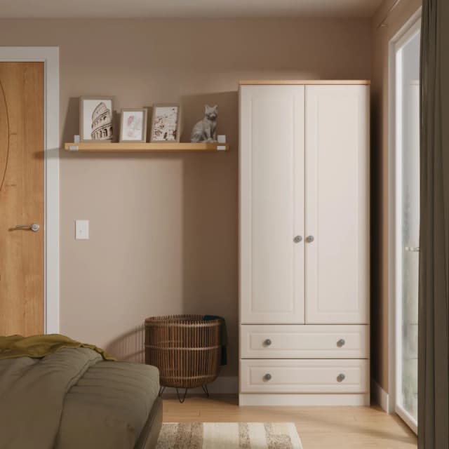 Ready Assembled 2 U Surrey 2 Drawer Double Wardrobe (Ready Assembled) in Taupe Size: Large Taupe Unisex Large