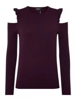 DKNY Crew neck cold shoulder ruffle jumper Aubergine