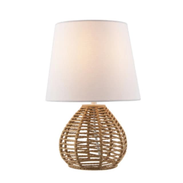 Happy Homewares Brown Twisted Paper Table Lamp With White Linen Fabric Drum Shade