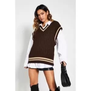 I Saw It First Oversized Varsity Deep V Vest - Brown