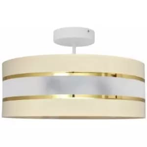 Helam Helen Cylindrical Pendant Ceiling Light Ecru, Gold, White 40cm