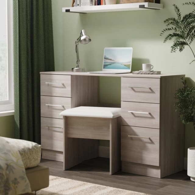 Welcome Furniture Ltd Worcester 6 Drawer Double Pedestal Desk in Grey Oak - Ready Assembled, Grey WOR030GOGO