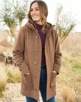 Cotton Traders Wool-Look Hooded Coat in Beige