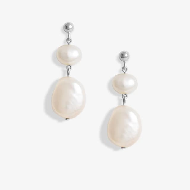 Simply Silver Sterling Silver 925 Fresh Water Pearl Double drop Earrings Silver