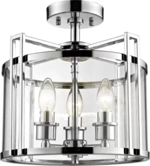 Eaton Semi Flush Ceiling 3 Light Polished Chrome, Glass