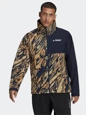 adidas Terrex Multi Rain.rdy Primegreen Allover Print 2l Rain Jacket, Brown/Blue Size XL Men