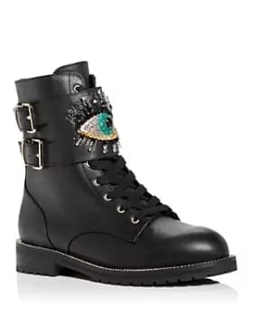 Kurt Geiger London Womens Sutton Eye Embellished Combat Boots