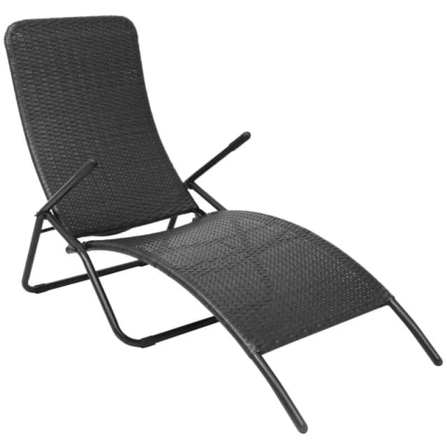 vidaXL Folding Sun Lounger Poly Rattan Black Garden Patio Furniture Recliner