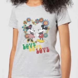 Disney Mickey Mouse Hippie Love Womens T-Shirt - Grey - 3XL